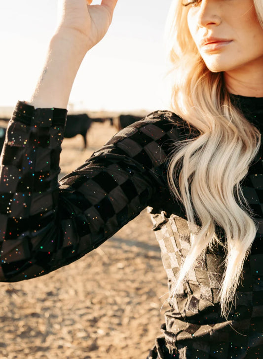 Black Checkered Mesh Top