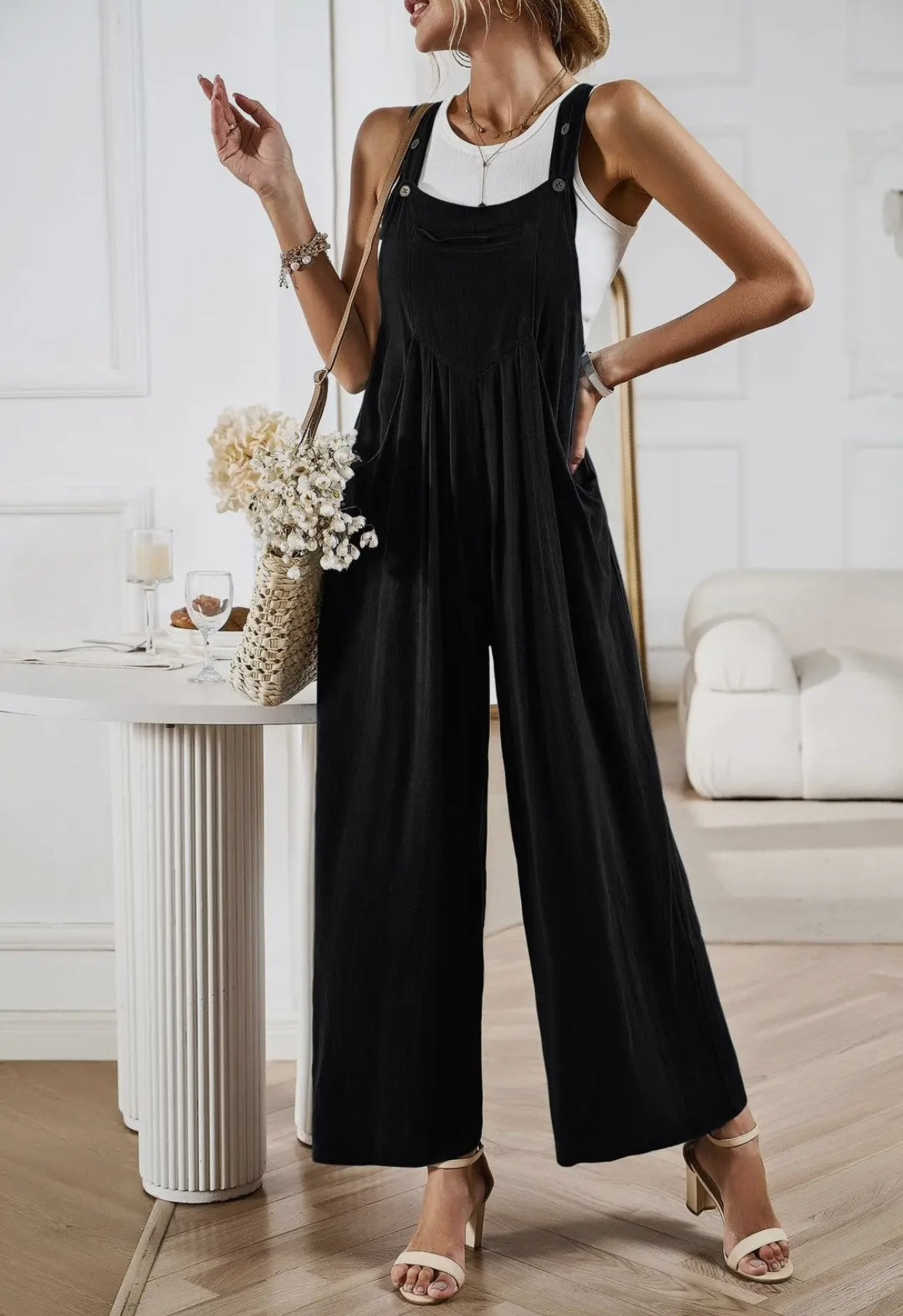 Black Wide-Leg Overalls
