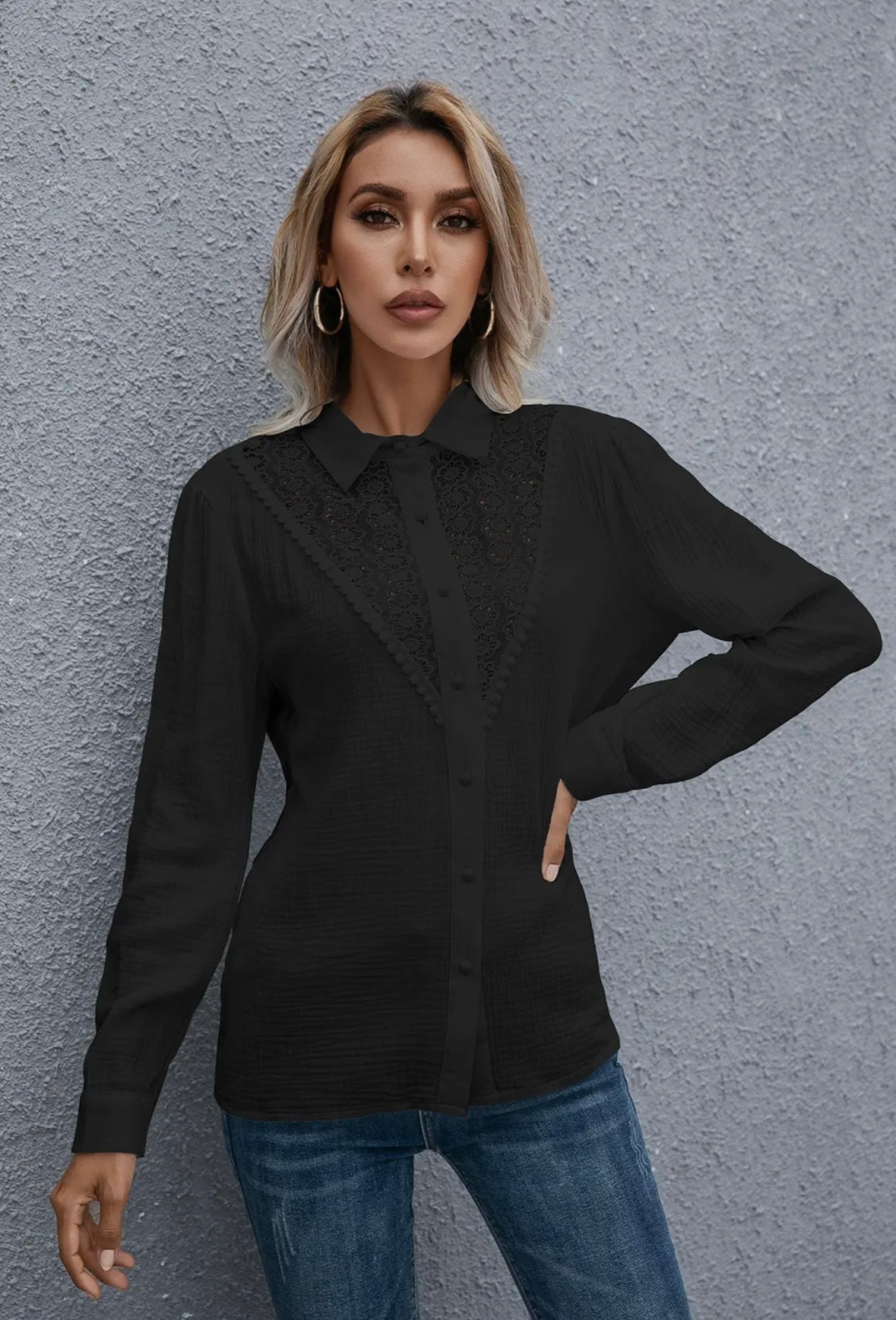 Black Lace Detailed Blouse