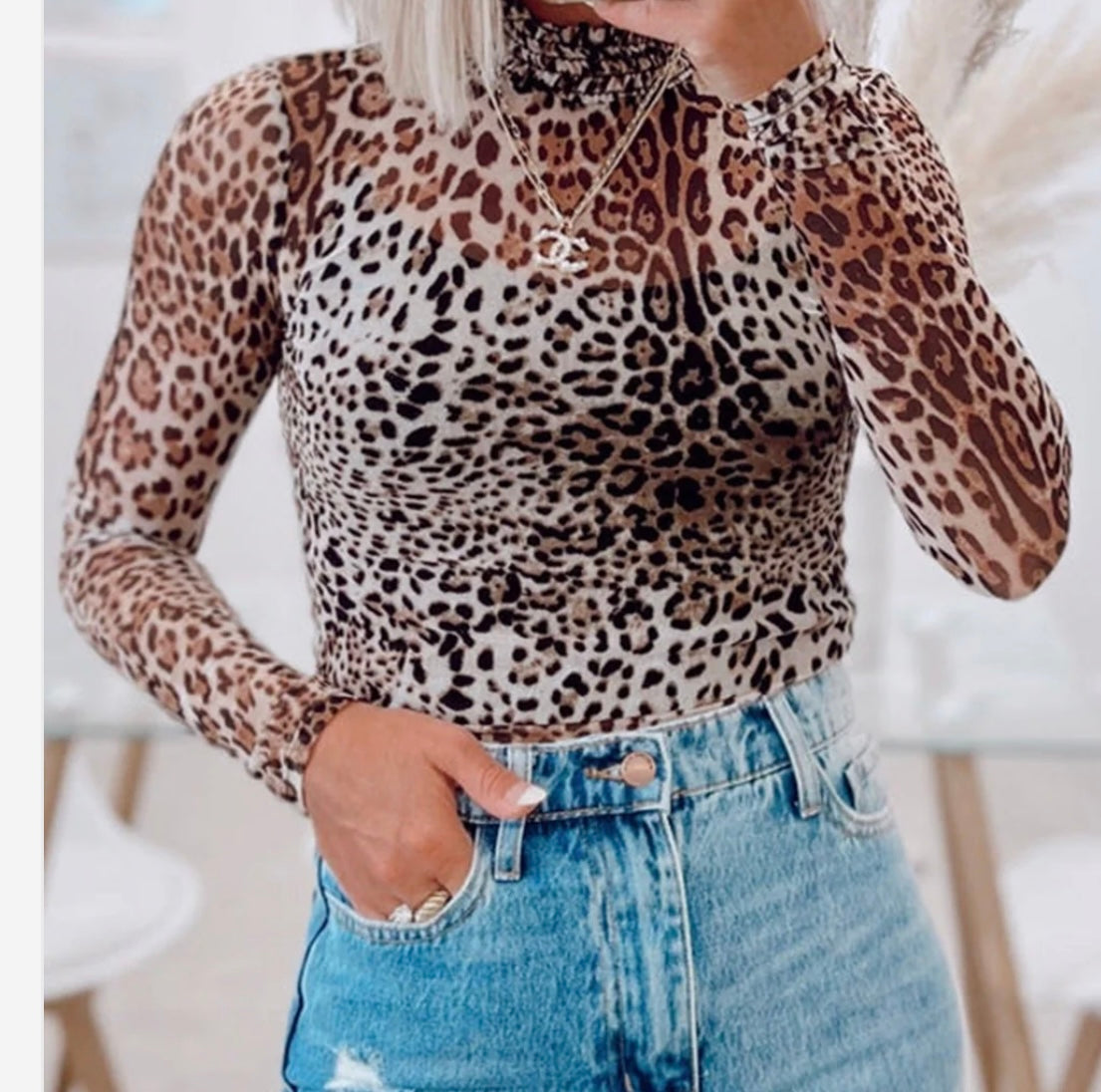 Leopard mesh bodysuit