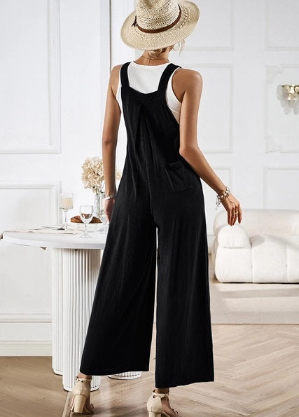 Black Wide-Leg Overalls