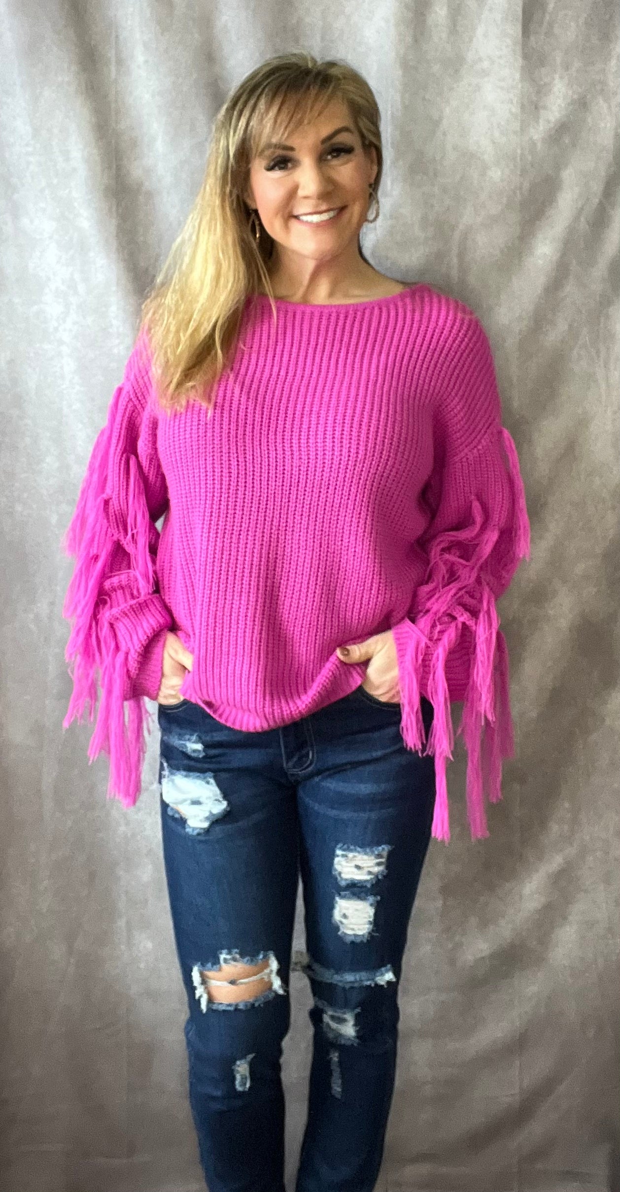 London Fringed Sleeve Sweater