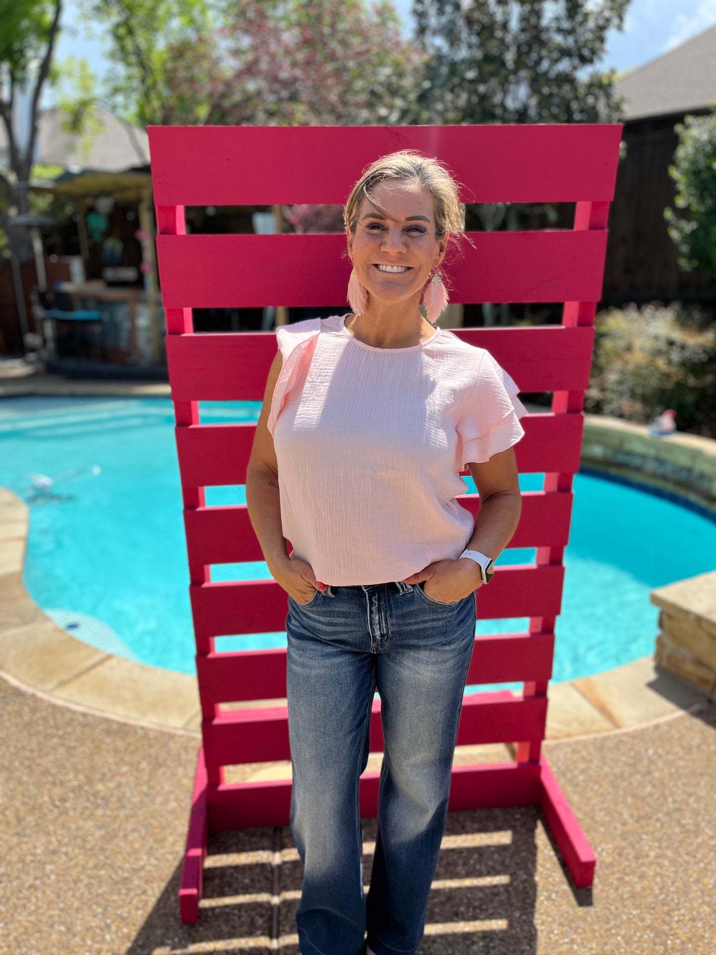 Presley Pink Ruffle-sleeve Top