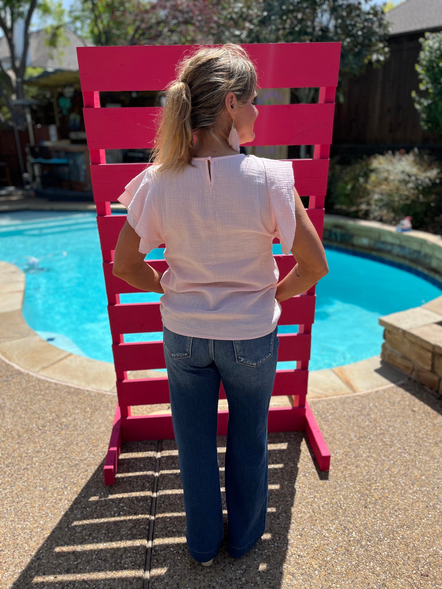 Presley Pink Ruffle-sleeve Top