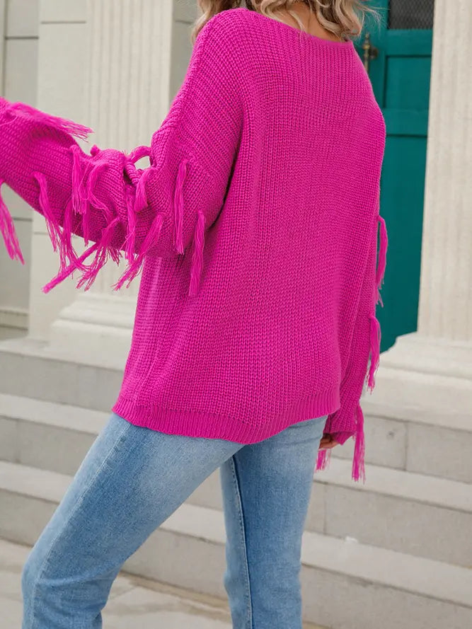 London Fringed Sleeve Sweater